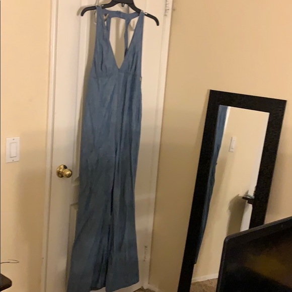 Free people Jean halter denim jumpsuit / snag